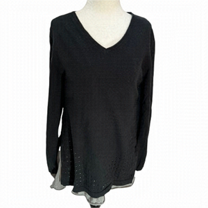 𝅺pure Handknit 100% Cotton Dual Layer Black/Grey Top w/Cutouts Size XS